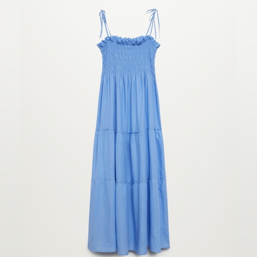 Mango Elastic Panel Ruched Dress in Periwinkle